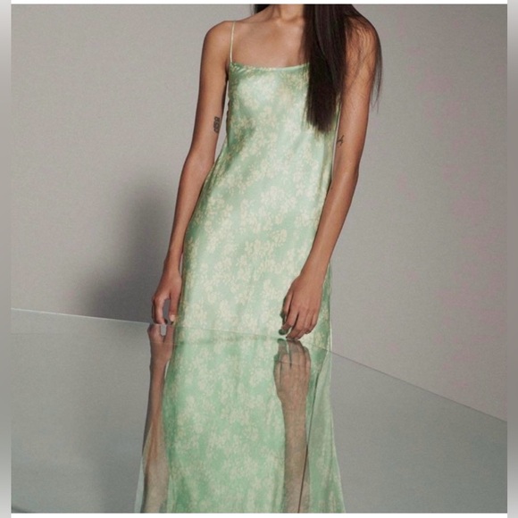 Zara Floral Print Satin Dress - Picture 2 of 6